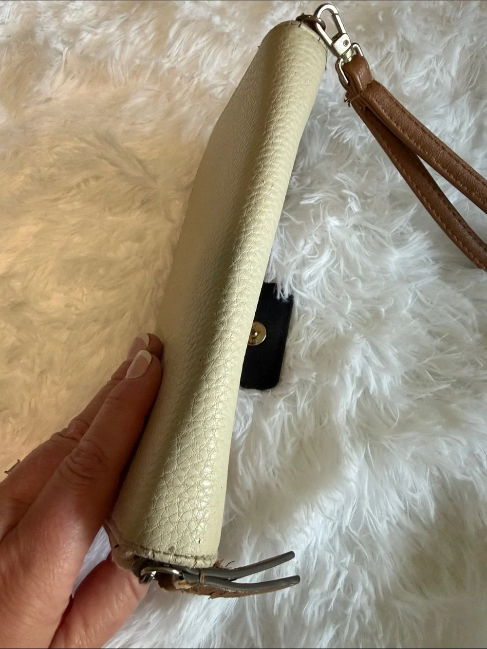 Cream and Tan Women's Wristlet Wallet